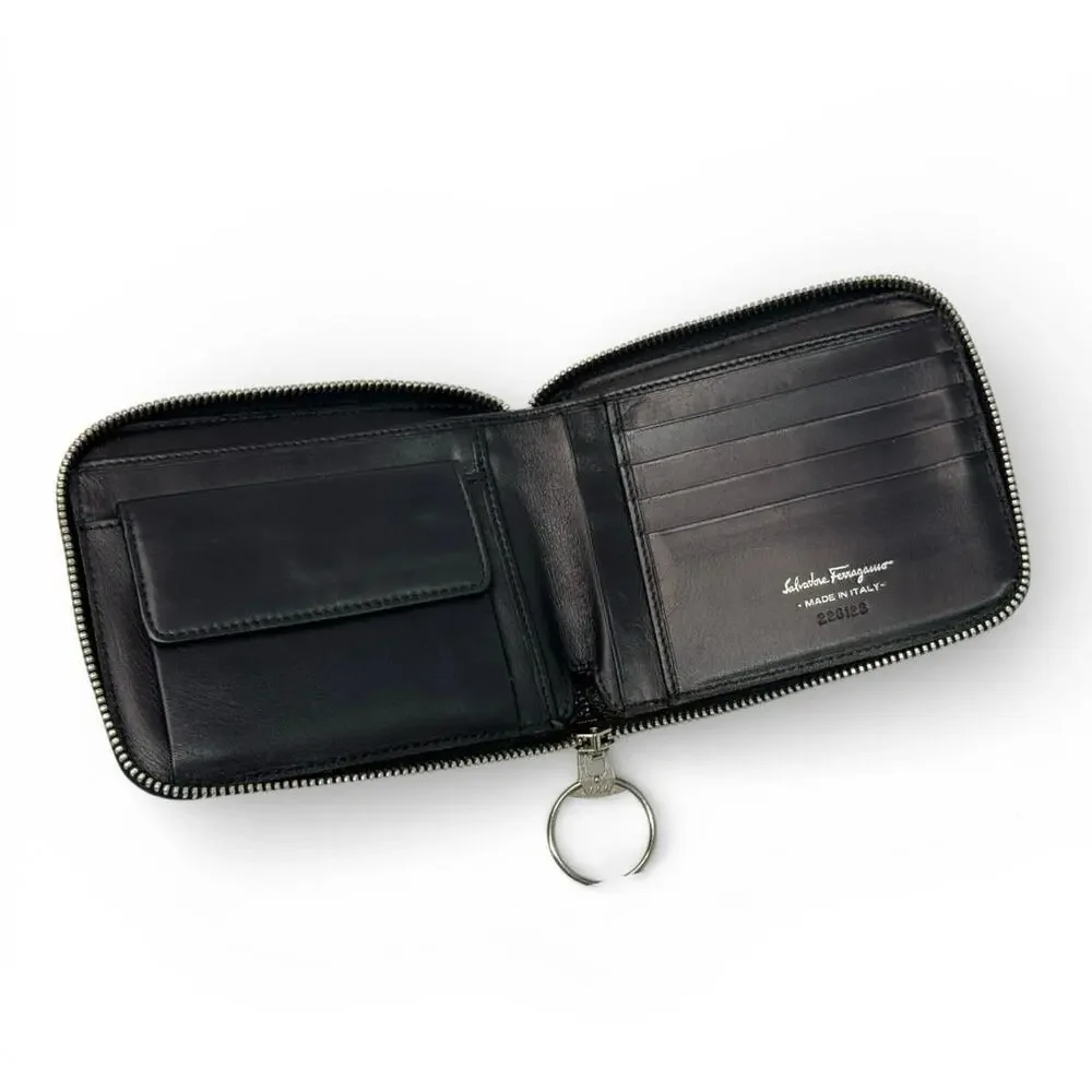 Salvatore Ferragamo Black Unisex Zip Wallet Authentic Vintage
